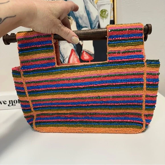 ANTONIO MELANI Beaded Tote w/ Bamboo Handles NWOT - Picture 8 of 12